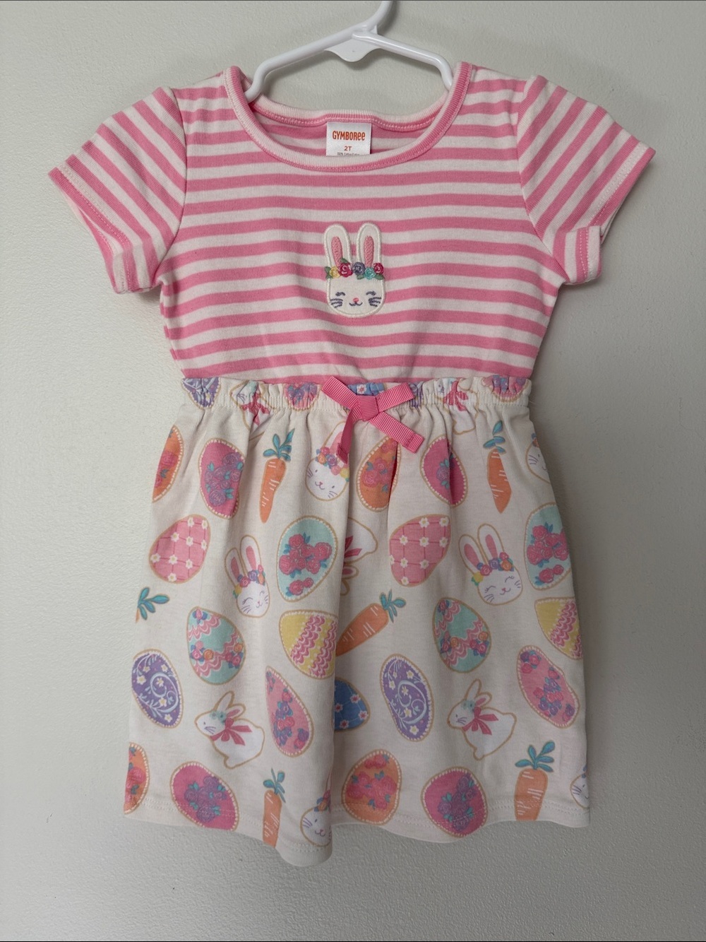 Gymboree Pink Striped Top with Bunny & Easter Egg Skirt Dress